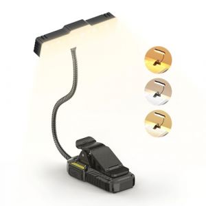 Smiling Shark lampe Liseuse LED, Lampe de Lecture 1200mAh Rechargeable USB 3 Temp&eacute;rature Couleur & 6 Luminosit&eacute; Portable 360&deg; Cou Flexible lumi&egrave;re livre avec pince & Capteur Mode pour Lecture Voyages (Smiling Shark Lightning, neuf)