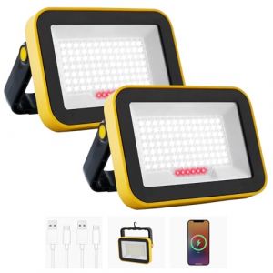 NATPOW Projecteur Led Rechargeable, 5 Modes Projecteur Led Chantier Batterie avec C&acirc;ble USB, 4000mAh Lampe de Chantier Portable, IP65 &Eacute;tanche Lampe de Travail pour Garage, Camping, P&ecirc;che, 2 Pi&egrave;ces (LKA2 Store, neuf)