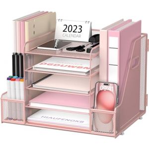 SUPTIDY Organiseur de bureau en maille avec porte-documents, plateau en papier &agrave; 5 niveaux avec porte-revues, organiseur de bureau et rangement avec tiroir pour fournitures de bureau, maison ou &eacute;cole, (SUPTIDY FR, neuf)