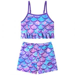 Maillot de Bain 2 Pièces pour Filles Anti UV Maillot de Bain à Séchage Rapide Manches Courtes Plage Maillot de Bain pour Enfant (SensDirect, neuf)
