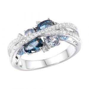 OLCANA Bague croisée double X, anneaux croisés creusés en forme de X avec zircones bleu marine pour femme | Bague tendance, bague double croix, cadeau de bijoux d'anniversaire, taille (guardertu, neuf)