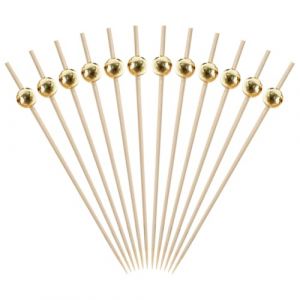 Lot de 300 pics à cocktail en bois avec perles décoratives - Pour apéritif - Pour mariage, nourriture - Bâtons mélangeurs à boissons - Cure-dents pour décoration - Doré (Haifly, neuf)