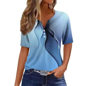 Chemisier Femme Chic Et éLéGant Chemisiers Et Blouses Femme Manches Courtes Sexy ÉTé Grande Taille DéContractéE Chemisier Femme Haut Femme Chic Et Elegant Blouse Femme(C Bleu Ciel,S) (LOAMD, neuf)