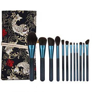 Ensemble de pinceaux de maquillage 12 pièces poudre de cheveux doux Blush fard à paupières Kit de pinceaux à lèvres à sourcils avec sac de rangement outils de maquillage (Haedaxua, neuf)