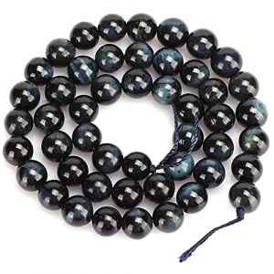 Perles d'oeil de Tigre, 4mm 8mm Pierre Naturelle Bleue Ronde en Vrac Perle pour Collier à Faire Soi-Même Bracelet Fabrication de Bijoux (8mm - 48Pcs/String) (Jenngaoo, neuf)