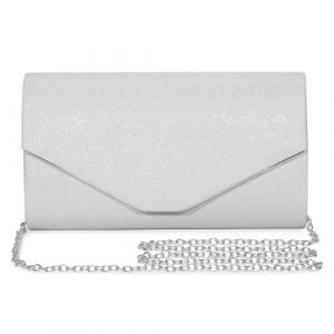 BAIGIO Pochette pailletée pour femme, sac de soirée scintillant, sac de mariée élégant argenté avec chaîne amovible, sac à main formel pour mariage, fête et soirée. (Vesia, neuf)