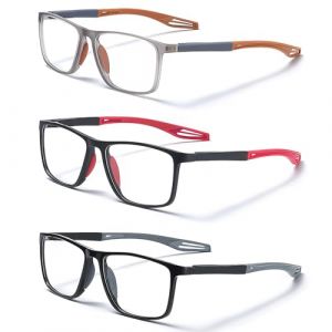 Hioip 3 Lunettes de Lecture, Lunettes de Lecture Antichoc Anti Lumiere Bleue Flexible Monture Rectangle Lunettes Unisexe Vue Lunettes Loupe Antidérapant Forme Classique Charnières Ressort Force +1,5 (Hioip-FR, neuf)