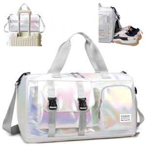 Tokeya Sac de Sport Femme Sac Voyage Fille avec Compartiment Chaussure et Poche Humide Imperméable Sacs Piscine Grande Capacité Gym Travel Bag pour Voyage Fitness Natation Weekend, Beige (Tokeya, neuf)