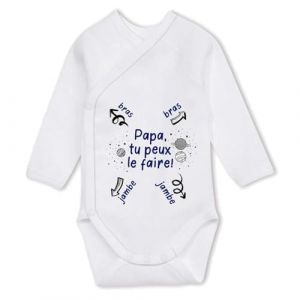 Planetee Body manches longues Papa tu peux le faire Humour 3-6 mois | Body Bébé Coton Ouverture Croisée Cadeau Naissance Nourrisson Baby Shower (PLANETEE, neuf)