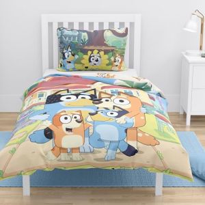 MTOnlinehandel Bluey Parure de lit 100 x 135 cm, 40 x 60 cm, 100 % coton, parure de lit pour bébé fille et garçon, multicolore, petite parure de lit pour enfant avec fermeture éclair (Bettwäsche MTOnlinehandel, neuf)