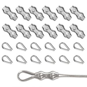 Rybtd Serre C&acirc;bles Duplex Clips Serre-C&acirc;bles 24Pi&egrave;ces M4 Duplex Clips avec M4 Cosse Coeur,Serre Cable Acier 4mm Pinces Duplex pour Cable Acier 3mm，Serre Cable pour Auvent Tendeur de Corde &agrave; Linge Fixe (HaDeHao, neuf)