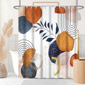 Uiiooazy Rideau Douche Anti Moisissure, Rideau de Douche Terracotta 180x180cm Tissu Lavable Boheme Rideaux de Baignoire Abstrait Bleu Marine Orange Imperm&eacute;able Rideaux Salle de Bain avec 12 Crochets (dongguibinjingpinxiaodianpu, neuf)