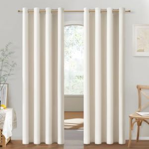 MRTREES Rideau Salon Moderne Lot de 2 Semi Occultant-Rideau Thermique Isolant Anti Froid et Chaleur pour Chambre Fenetre Porte Panneaux de Rideaux Int&eacute;rieurs &agrave; Oeillets, Beige Clair, 140x220 cm (MRTREES HOME, neuf)