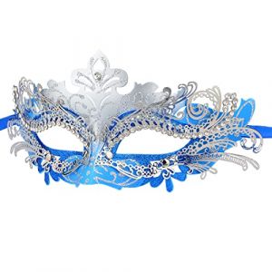 Masque Carnaval, Hoshin Masque Venitien Femme - Élégance Masque pour Bal Masqué et Soirée à Venise(Bleu-argent) (Hoshin-FR, neuf)