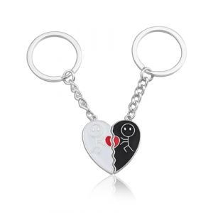 LEEQBCR 2 pendentifs d'amitié en argent, porte-clés BFF, porte-clés de la meilleure amie, porte-clés de l'amitié en coeur noir et blanc, pour garçons et filles, cadeau d'anniversaire (LEEQ EU, neuf)