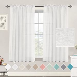 Tenger Home Lot de 2 rideaux en lin semi-transparent - Avec galon fronceur - Pour salon et chambre &agrave; coucher - Blanc - L100 x H 150 cm (Tenger Home, neuf)