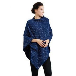 BEAUTELICATE Poncho Cape Tricot&eacute; &Eacute;l&eacute;gante Manteau Laine M&eacute;lange Chaude Cachemire Sentir Pull-over Ch&acirc;le &Eacute;tole Pour Femme Hiver Automne Cadeaux De No&euml;l Taille Unique, Bleu marine (BEAUTELICATE-FR, neuf)
