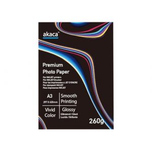 akaca Papier Photo Brillant A3 Premium Glossy Photo Paper pour Toutes Les Imprimantes Jet d'Encre (40 Feuilles, 260 g/m², 297x420 mm) (akaca, neuf)