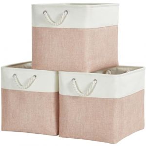 Mangata Lot de 3 paniers de rangement cubiques en tissu, bo&icirc;tes d'unit&eacute; de rangement cube pour organiser les v&ecirc;tements, &eacute;tag&egrave;re, chambre d'enfant, placard de maison (rose/blanc, 33 x 33 x 33 cm) (Sagittar, neuf)