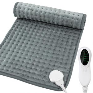 Uplayteck Coussin Chauffant 30x60cm, Coussin Chauffant Électrique avec 10 Niveaux de Température et 3 Minuterie pour Cervicales Épaules Abdomen, Chauffage Rapide, Lavable en Machine, Gris (Ecomono-FR, neuf)