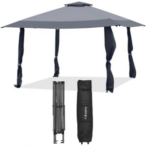 COSTWAY Tonnelle de Jardin Pliante Toit à 2 Niveaux 4Mx4M, Tente de Reception Imperméable Tissu Oxford à 3 Hauteurs Réglables 267-284CM Sac de Rangement, pour Cour Patio Plage (Gris) (FDS GmbH, neuf)