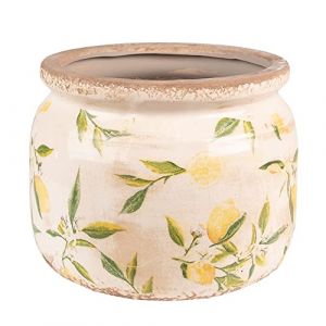 Clayre & Eef Pot de Fleurs Lemon Jaune c&eacute;ramique 20x20x15cm (JARDINS D'HIVER, neuf)