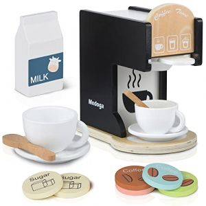 Accessoires de cuisine pour enfants - Machine à café en bois - Machine à expresso - Jouets de cuisine pour filles et garçons - Noir (Medoga, neuf)