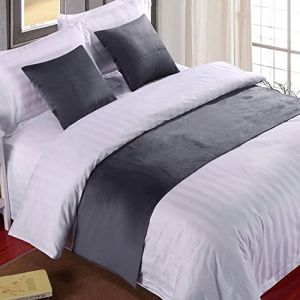 Chemins de lit Queen size en velours doux - Housse de couette de luxe - Gris - Pour pieds de lit, &eacute;charpe, serviette pour h&ocirc;tel, chambre &agrave; coucher, salle de mariage, 260 x 50 cm (7-15 Days Delivery Shops, neuf)