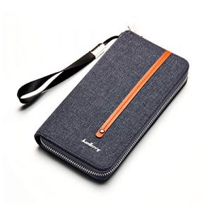 FANDARE Vintage Portefeuille Homme Longue Pochette Besace Porte Monnaie Toile Porte de Billets Porte-Monnaie Porte-Carte de Cr&eacute;dit Bourse Bleu (O&Uuml; HULGY, neuf)