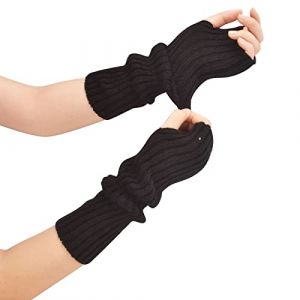 Suxgumoe Manchettes tricotées à manches longues pour femmes, mitaines d'hiver avec trou pour le pouce pour femmes et filles, a noir, taille unique (Symphony*, neuf)