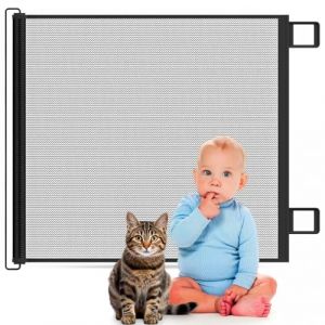 Barriere de Securite Chien sans percage, Barrière de Sécurité Enfant et Chien Retractable Extensible Jusqu à 150cm x 78cm Hauteur pour Escaliers Portes Couloirs Intérieur Extérieur Noir barrière Chat (Bolt Trading, neuf)