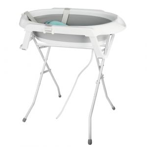 OHMG Baignoire bebe avec Support 85cm，Baignoire Pliable B&eacute;b&eacute; sur Pied，S&eacute;curis&eacute;e et Confortable Bassine Pliable Bebe avec Thermom&egrave;tre et Coussin de bain，Baignoire b&eacute;b&eacute; pliante (jusiZL, neuf)
