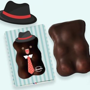 Ourson Guimauve XL | Guimauve Vanille enrobé de Chocolat Lait ou Noir | Anniversaire Remerciement Fête des Pères Plaisir d'offrir Saint Valentin Fête des Mères Pâques Noël (Costume, Chocolat Noir) (CHOCODIC Maître artisan chocolatier depuis 1995, neuf)