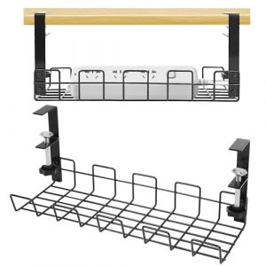 Plateau de Gestion des Câbles sous Le Bureau, Rangement Cable Bureau,étagère de câbles sous Le Bureau pour la Gestion des Fils,Chemin de Câbles en Fil Métallique Panier en métal Robuste,Set de 1 Noir (MILLECOSI, neuf)