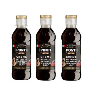 Ponti, Vinaigre Balsamique de Modène I.G.P. glacé, idéal pour toutes les recettes, goût plein et aigre-doux avec une acidité modérée, 100% Made in Italy, 3x250 ml (Italiaen Gourmet UK Ltd, neuf)