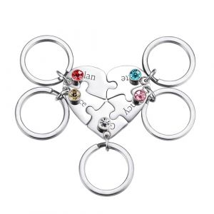 OTXIXTO Porte-cl&eacute;s Pi&egrave;ce Puzzle Coeur Argent Personnalis&eacute; Porte-cl&eacute;s Puzzle Coeur 5 Noms Personnalis&eacute; avec 5 Pierres de Naissance Cadeaux de Ensemble de Bijoux Grav&eacute;s en Acier Inoxydable (OTXIXTO, neuf)