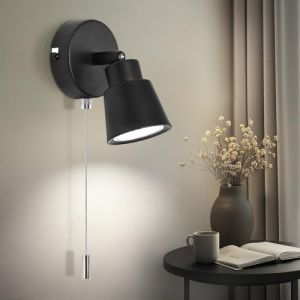 TaFiCo Noir Applique avec Interrupteur à Tirette GU10 - Applique Rétro d'intérieur avec Interrupteur Rotatif à 350° - 50 W Applique avec Interrupteur pour Chambre Salon Cuisine - Sans Ampoules (TaFiCo, neuf)