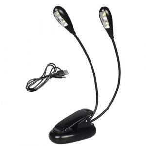 Lampe De Pupitre De Musique, Lampe Réglable À Double Tête À Pince, Music Stand Light, Rechargeable, 4 Lumières LED Avec Câble USB, Convient Pour Piano, Bureau, Pupitre, Couture (charey, neuf)