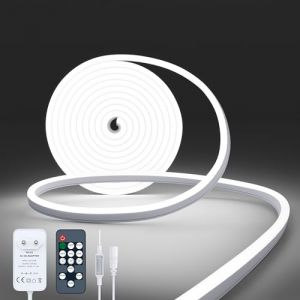 NELUX Neon Ruban LED Exterieur 2m, Bande Lumineuse LED Etanche Blanc Froid 6500K, Bandeau N&eacute;on Tube Flexible Murale, Enseigne Lumineux Decoration Chambre. Comprend T&eacute;l&eacute;commande et Alimentation 24V (FRILAP, neuf)