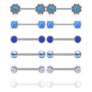 AceFun 6 Paires Piercing Téton Langue Anneaux Mamelon Anneaux Barbell en Acier Chirurgical 14G Langue Téton Retainers Piercing Barres Femmes Hommes Piercing Bijoux (Piercing Jewelry, neuf)