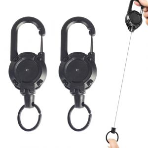 Lot de 2 porte-cl&eacute;s r&eacute;tractables, porte-cl&eacute;s r&eacute;tractable, porte-badge, porte-cl&eacute;s, porte-badge d'identification, cordon r&eacute;tractable, clip pour cl&eacute;s, porte-badge de carte d'identit&eacute; (noir) (NECXON FR, neuf)
