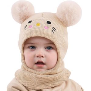 AYPOW Bonnet Cagoule Chaud d'Hiver pour B&eacute;b&eacute; Enfant de 1 &agrave; 6 Ans, Ensemble Chapeau &Eacute;charpe Multifonction Thermique Coupe-Vent pour Filles Gar&ccedil;ons Tout-Petits, Chapeaux Masque Tricot&eacute; Doubl&eacute; en Polaire (lipsd eu, neuf)
