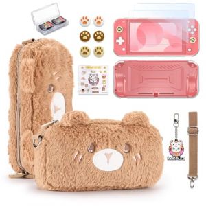 Funda innoAura Switch Lite, paquete de accesorios 14 en 1 Con una Bonita funda de transporte, Protector de pantalla, funda Para el juego y Tapas Para Los pulgares (OSO marr&oacute;n) (dongerxian shop, neuf)