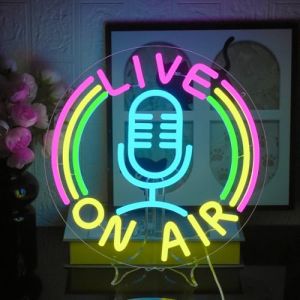 UExnkj-Y Enseigne au N&eacute;on Live On Air Panneau Lumineux N&eacute;on LED Color&eacute;e Lettres Enseigne au N&eacute;on pour Chambre &agrave; Coucher, Bar, D&eacute;coration de Salle de Jeux, Salle de Diffusion en Direct (UExnkj-Y, neuf)