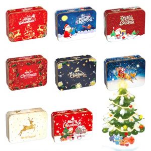 JWTRSVTY 8 pièces Boîte en métal de Noël avec couvercle, Mini boîtes à biscuits de Noël, Boîtes de conservation mini de Noël, Mini boîte métallique de Noël, pour emballer des biscuits et des (Treasures-EU, neuf)