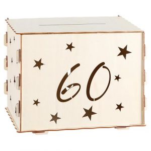 Namalu Urne d'Anniversaire 60 Ans Bo&icirc;te &agrave; Cartes Cadeau Tirelire &Eacute;toile Creuse Cagnotte en Bois Classique pour Lettres Enveloppes Argent D&eacute;coration Festive pour Anniversaire d'Entreprise Mariage (Rampatchal, neuf)