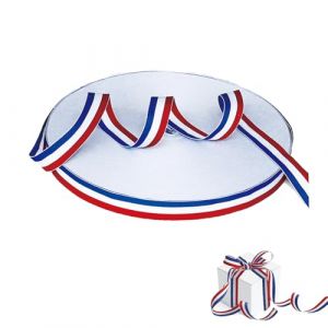 Bobine de ruban tricolore de 50 m, rouleau de ruban d'emballage d&eacute;coratif en nylon polyester tricolore sangle color&eacute;e, ruban de satin bleu, blanc, rouge ray&eacute;, m&eacute;dailles, ceinture en tissu (chuan fu shang mao you xian gong si, neuf)