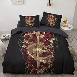 YASMENG Housse de Couette T&ecirc;te de Mort 220x240 Gothique 3D Or Rouge Rose Cr&acirc;ne Parure de Lit T&ecirc;te de Doux Skull Linge de Lit 2 Personne avec Fermeture &Eacute;clair et Taies d'oreiller 65x65 cm (Tamir Zhang, neuf)