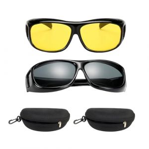Hazrcvr Lunettes Conduite de Nuit, 2 Pi&egrave;ces Surlunettes de Soleil Avec &Eacute;tui &agrave; Lunettes, Lunette de Nuit pour Conduire, Facile &agrave; Porter Sur Des Lunettes (Hazrcvr, neuf)