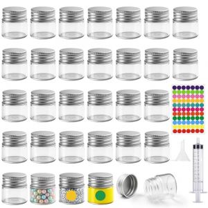 Ferenando 30 Pcs Tubes &agrave; Essai en Verre 10ml avec Bouchon &agrave; Vis en Aluminium, Petit Flacon en Verre, Mini Tube a Essai &agrave; Large Ouverture avec 4 Accessoires pour Bricolage, Liquides, Sable, Perles (xinfuhong, neuf)